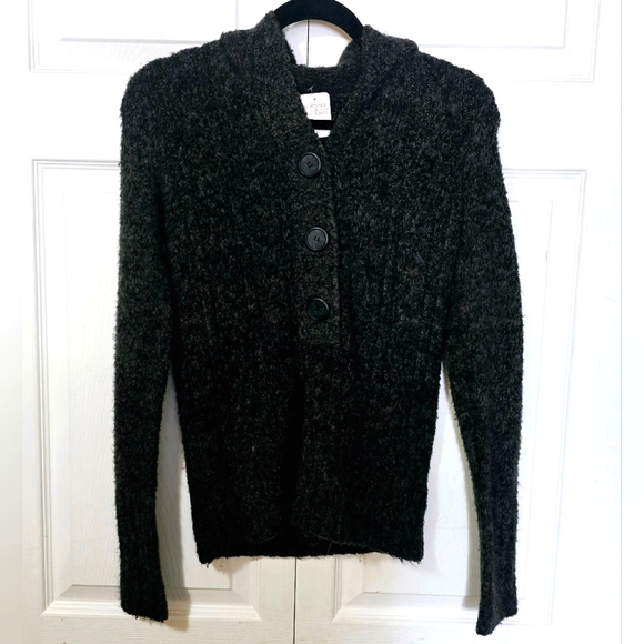 ARIZONA JEAN CO Womens Size Medium Black Button Down Chest Crop Hoodie Sweater - Picture 1 of 2